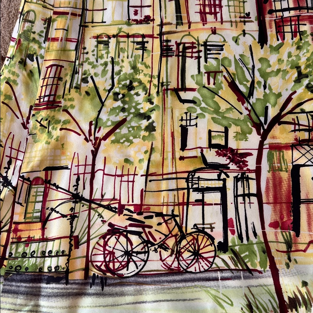 Harold's Multicolor Silk Cityscape A-Line Skirt - Picture 5 of 10